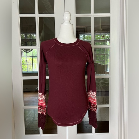 NWOT Sold Out Free People In The Mix Cuff Thermal Sweatshirt Sz M - Picture 5 of 6